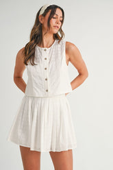 Sleeveless Eyelet Lace Top and Mini Skirt Set Mable